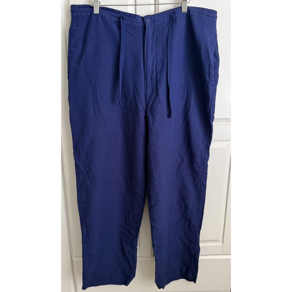 Linea Uomo Relaxed Fit Woman's  Blue Pants Adjustable Waist Size 38X28 Tag 40X30